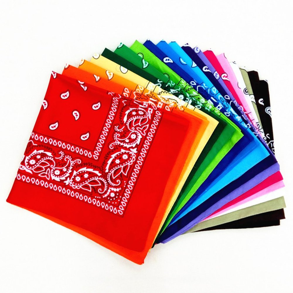 Lot of 12 Paisley Bandanas.  Each is a different colors. Cotton Polyester Blend
